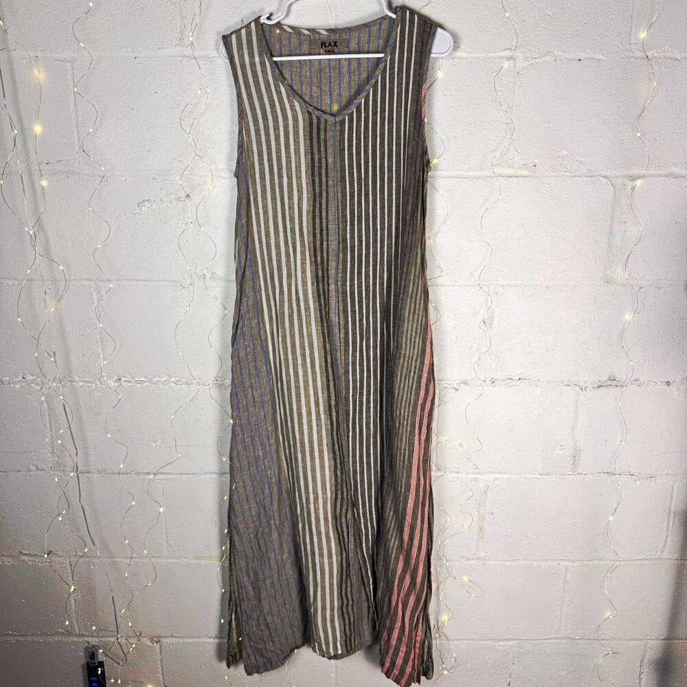 flax women's S 100% linen striped maxi dress sleeveless lagenlook